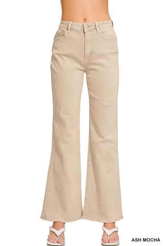 Zenana Acid Washed Frayed Hem Straight Pants