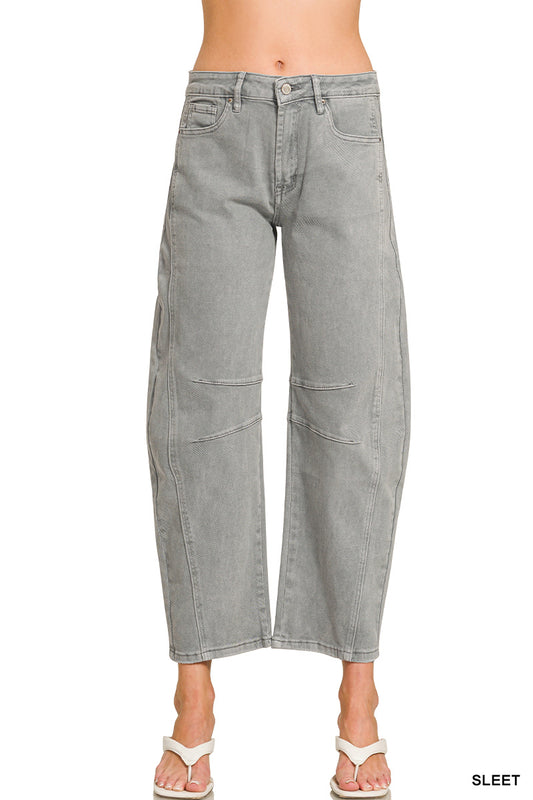 Plus Acid Washed High Waist Frayed Hem Bootcut Pants