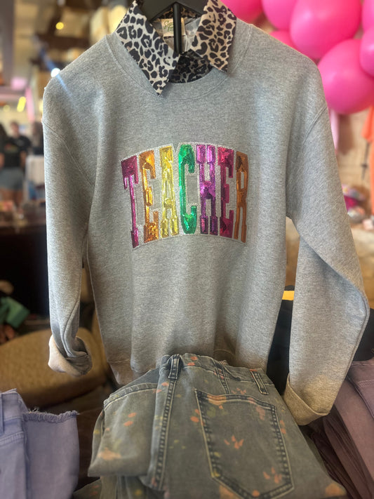 Sequin Teacher Patch Sweatshirt