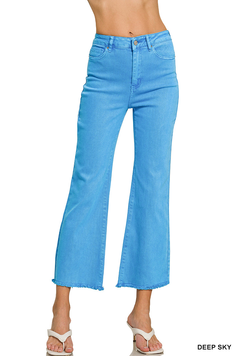 Zenana Acid Washed High Waist Frayed Hem Bootcut Pants