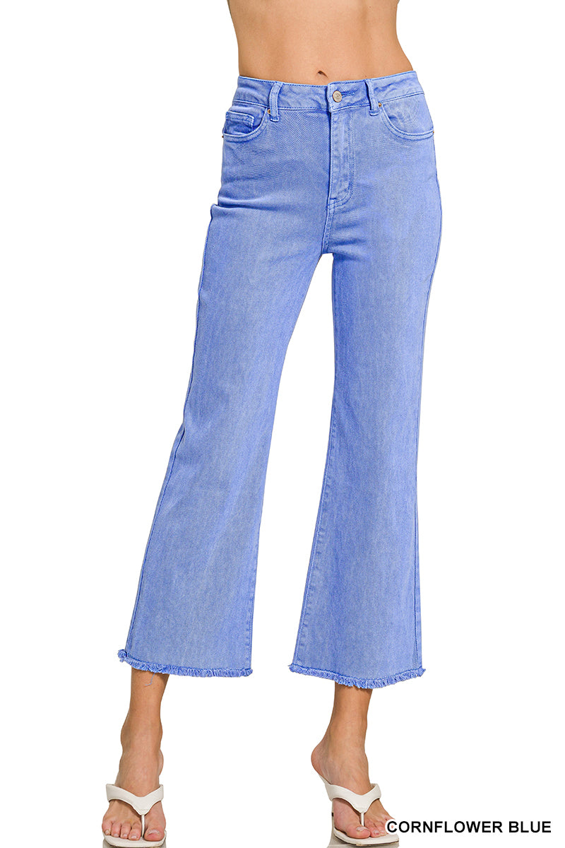 Zenana Acid Washed High Waist Frayed Hem Bootcut Pants