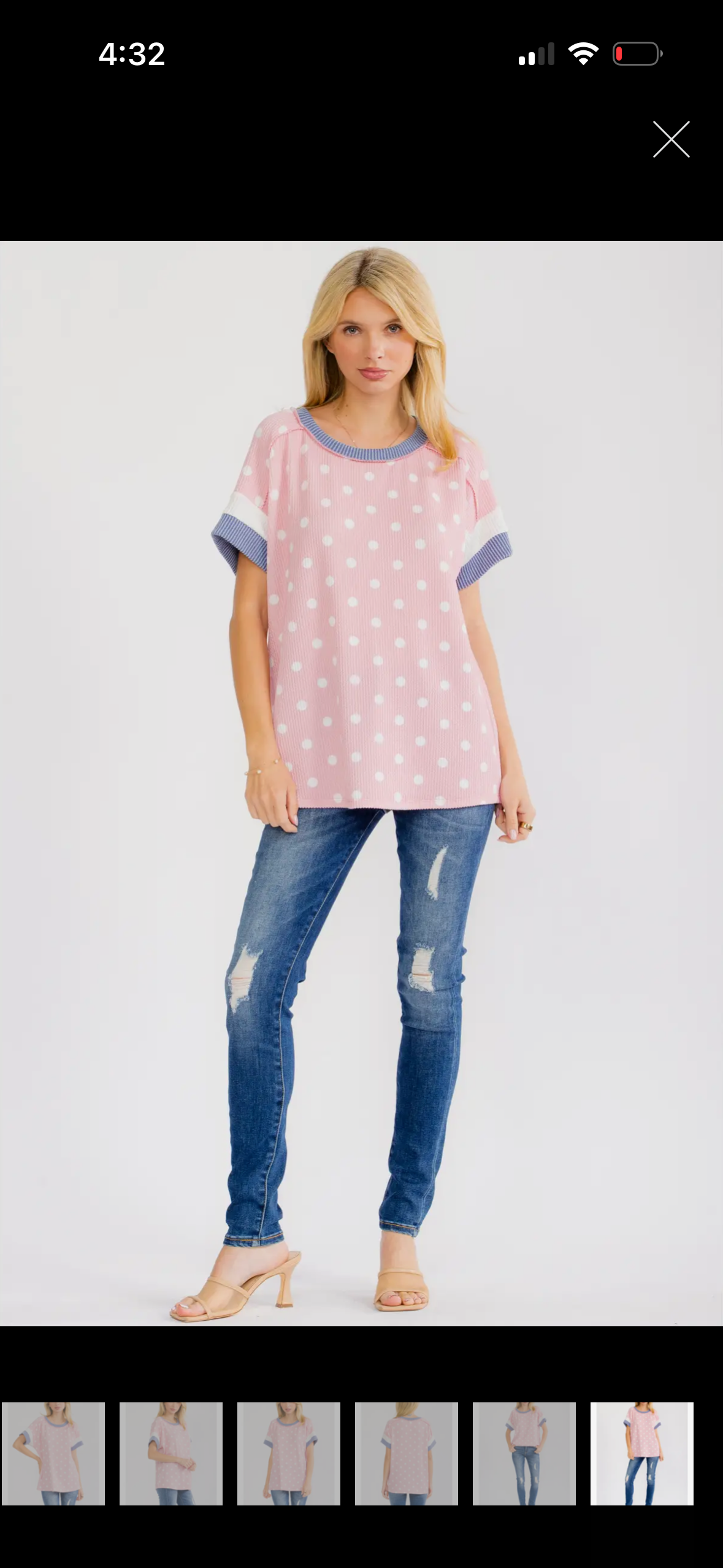 Polka Dot Contrast Trim Ribbed Top