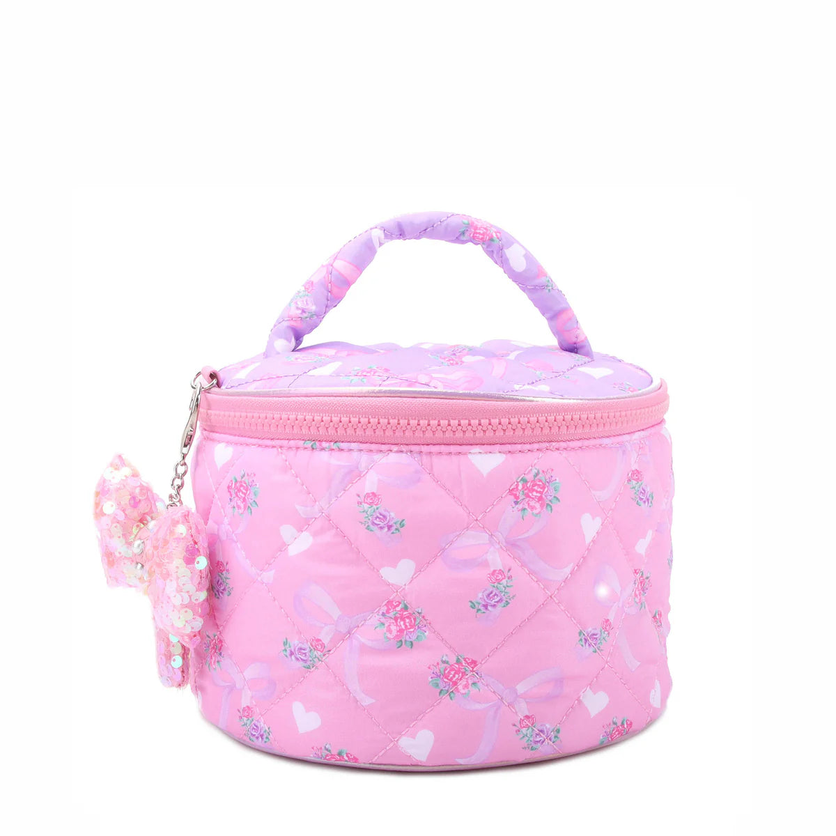 Quilted Floral Bow Round Glam Bag with Charm