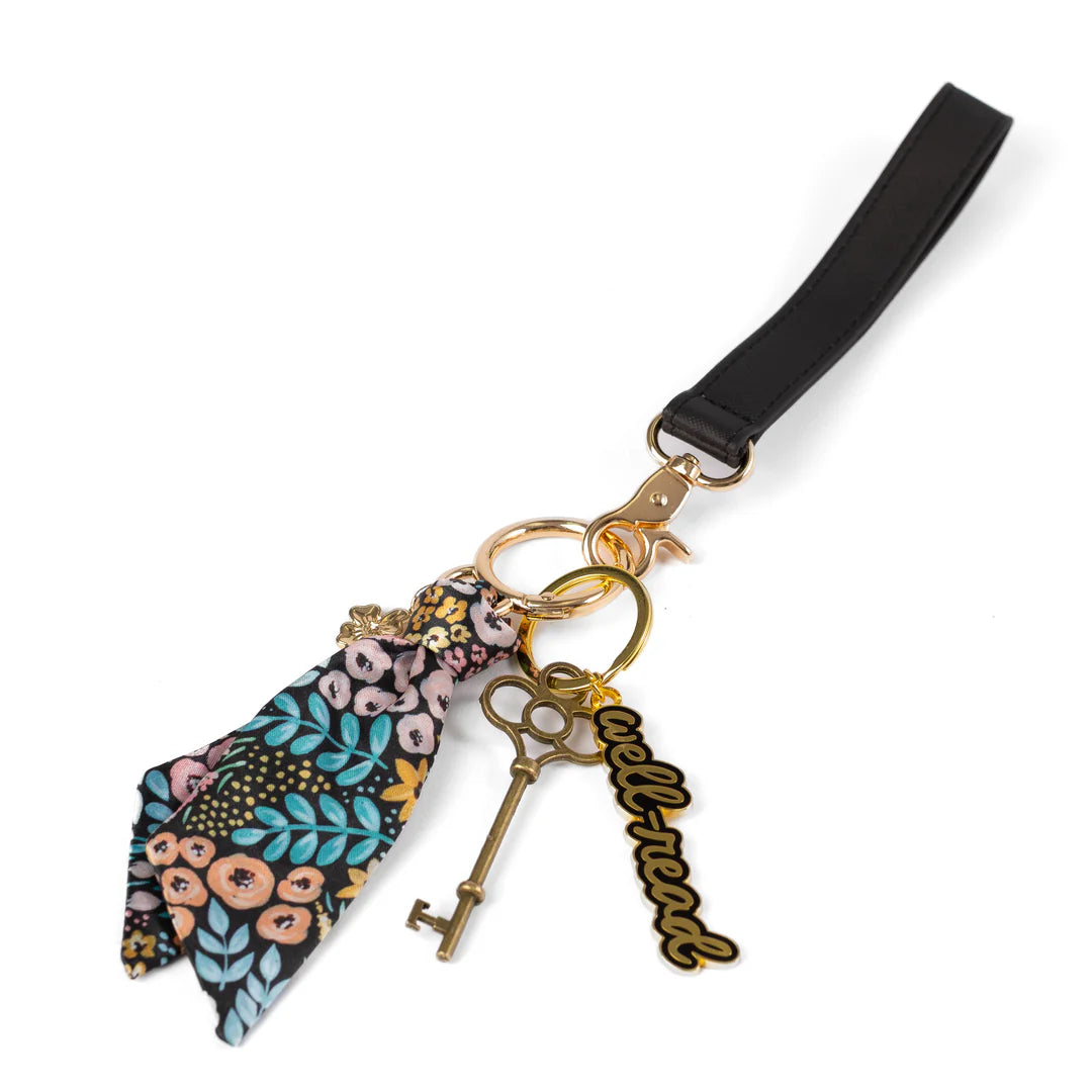 EB Black Floral Satin Keychain