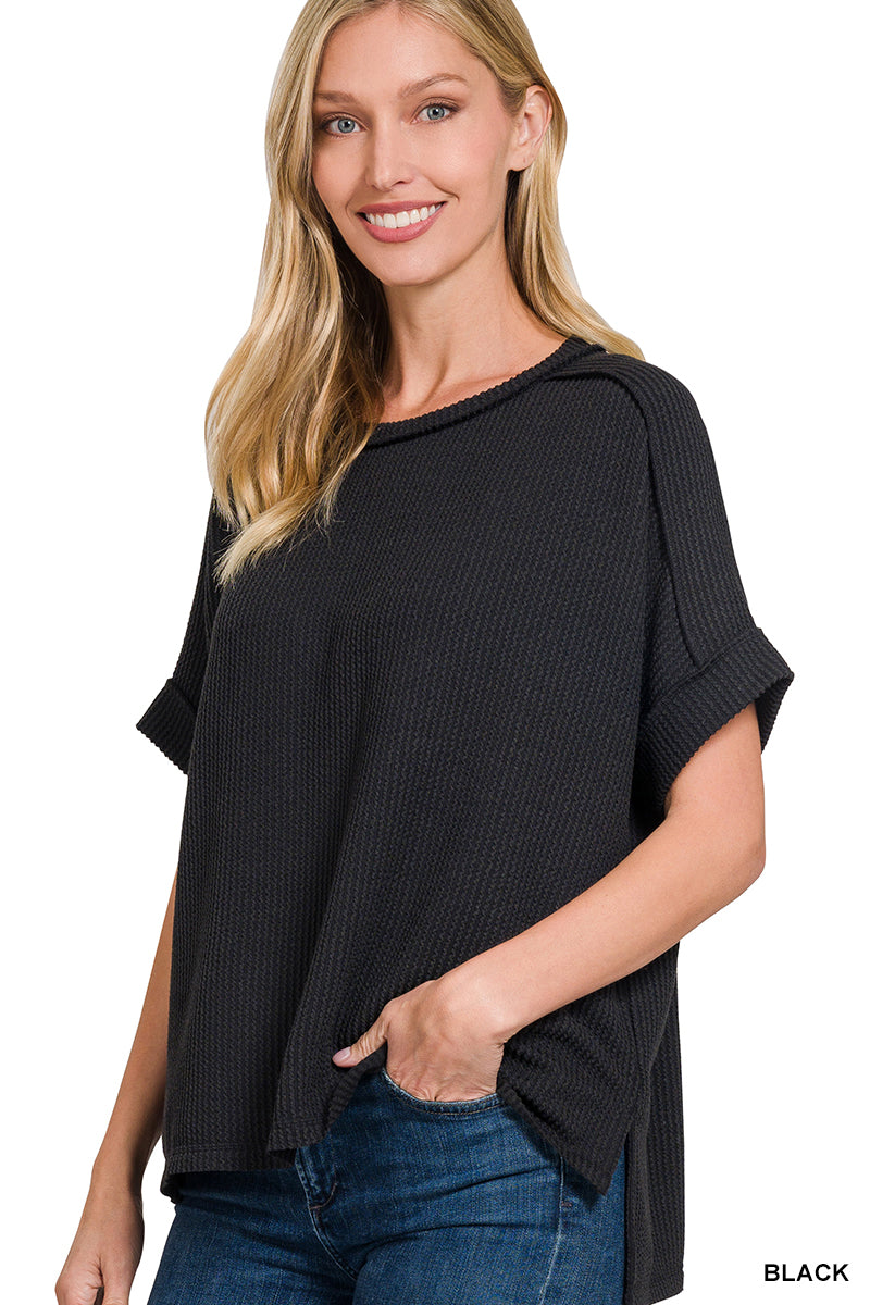 Zenana Raised Rib Cuff Sleeve Top