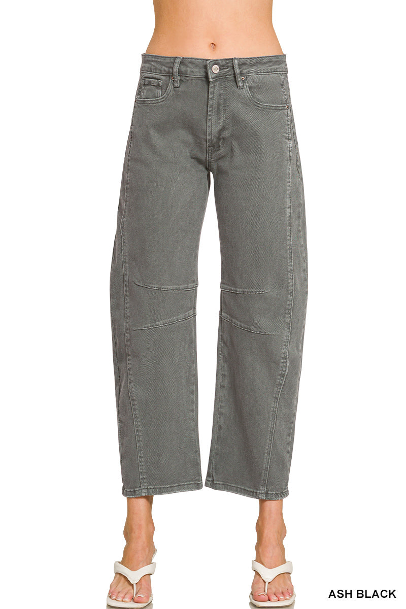 Plus Acid Washed High Waist Frayed Hem Bootcut Pants (Copy)