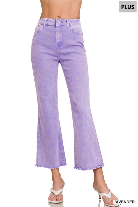 Plus Acid Washed High Waist Frayed Hem Bootcut Pants