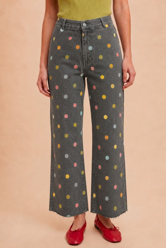 Spot On Comfort Stretch Polka Dot Wide Leg Jeans