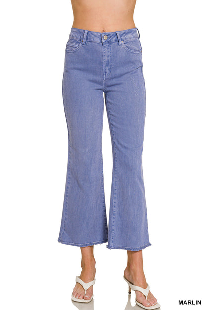 Zenana Acid Washed High Waist Frayed Hem Bootcut Pants