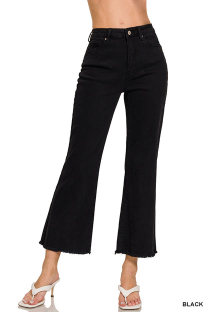 Zenana Acid Washed High Waist Frayed Hem Bootcut Pants