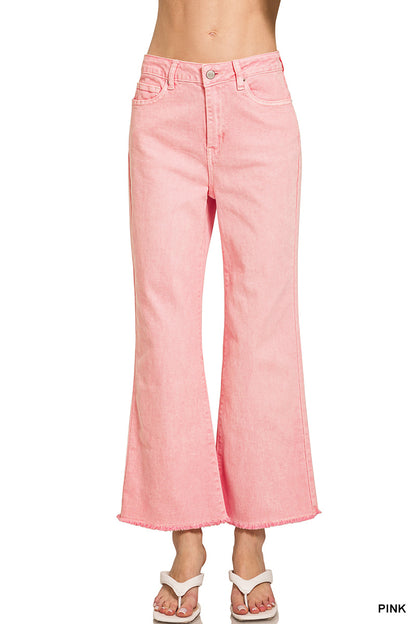 Zenana Acid Washed High Waist Frayed Hem Bootcut Pants