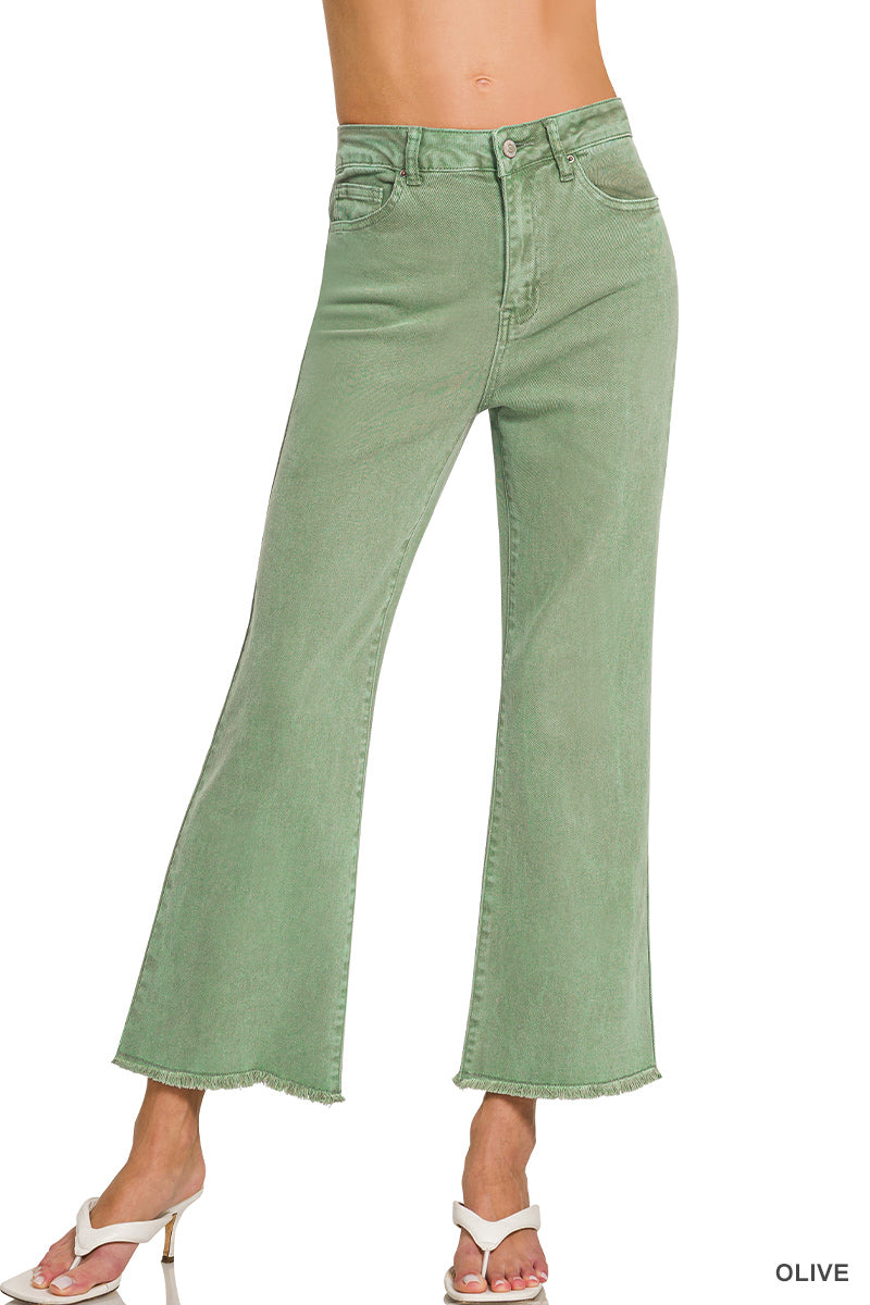 Zenana Acid Washed High Wast Frayed Hem Bootcut Pants