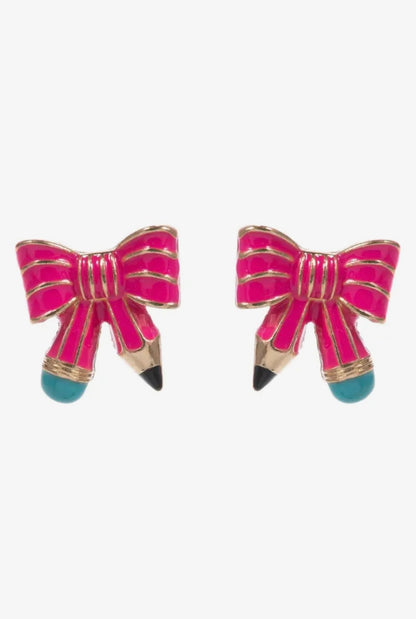 Enamel Bow Pencil Earrings