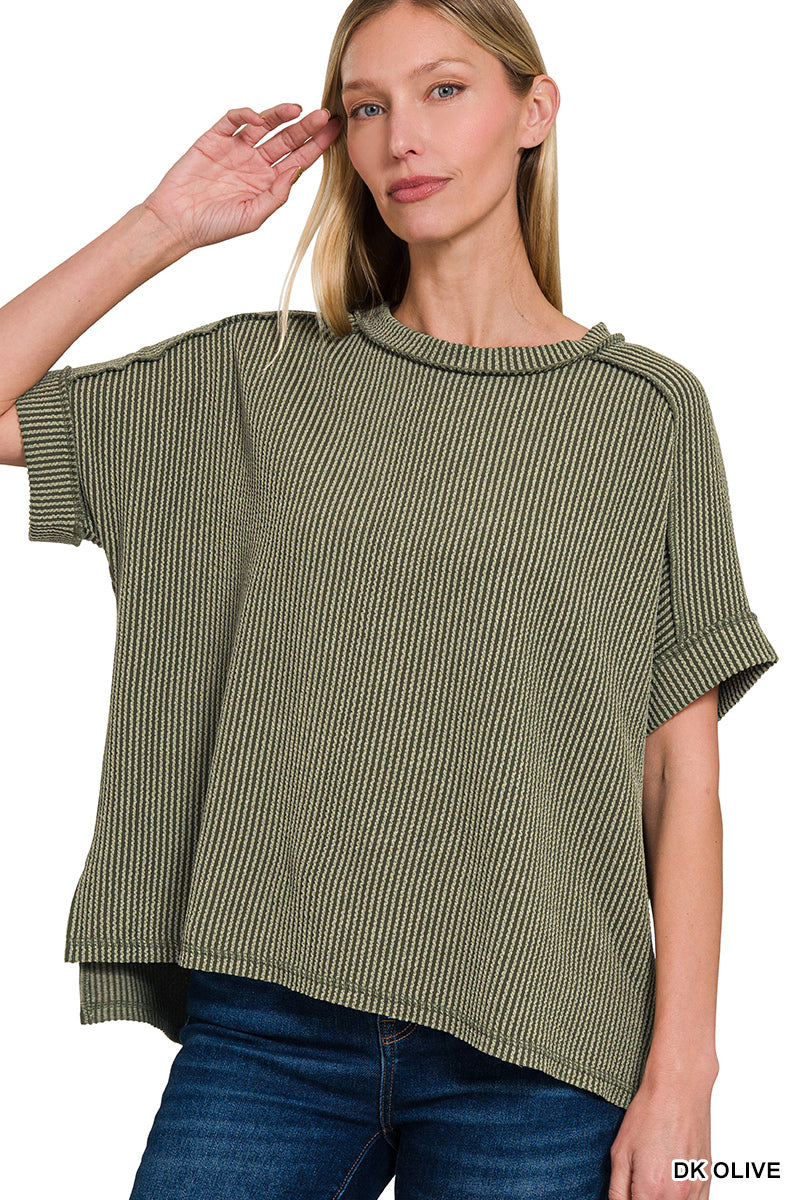 Zenana Raised Rib Cuff Sleeve Top