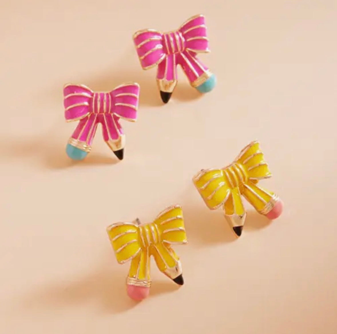 Enamel Bow Pencil Earrings