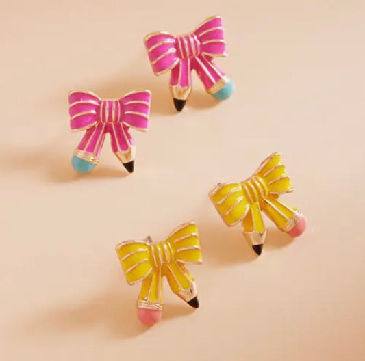 Enamel Bow Pencil Earrings