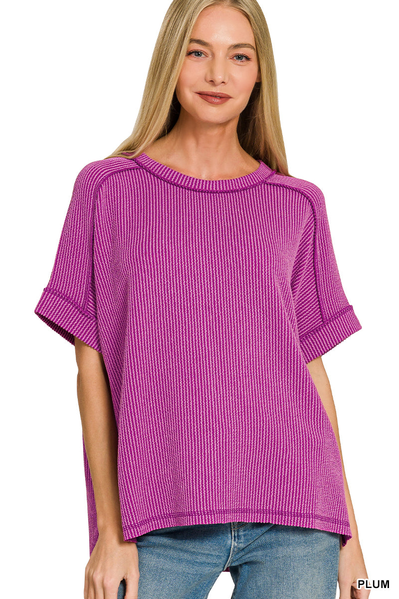 Zenana Raised Rib Cuff Sleeve Top
