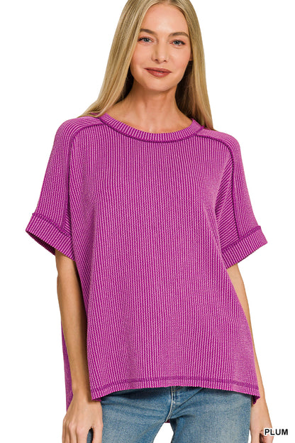 Zenana Raised Rib Cuff Sleeve Top