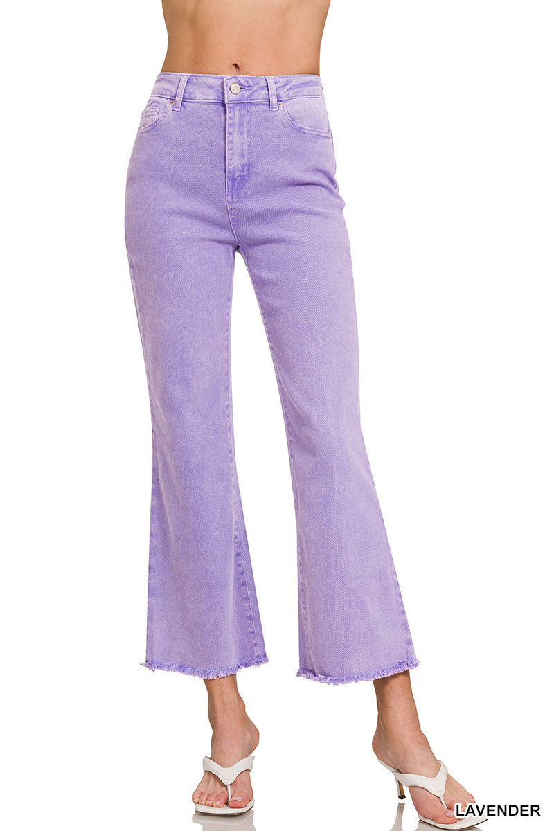 Zenana Acid Washed High Waist Frayed Hem Bootcut Pants