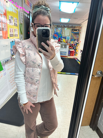 Front Bow Ruffle Sleeve Puffer Vest