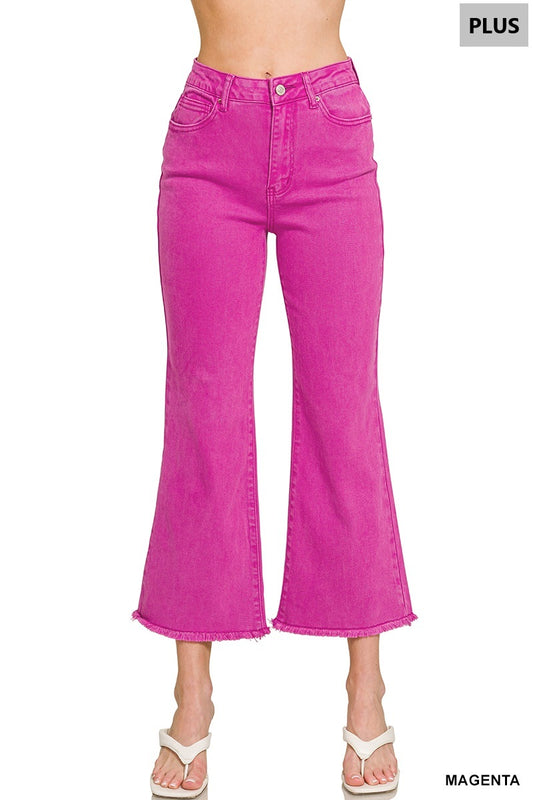 Plus Acid Washed High Waist Frayed Hem Bootcut Pants