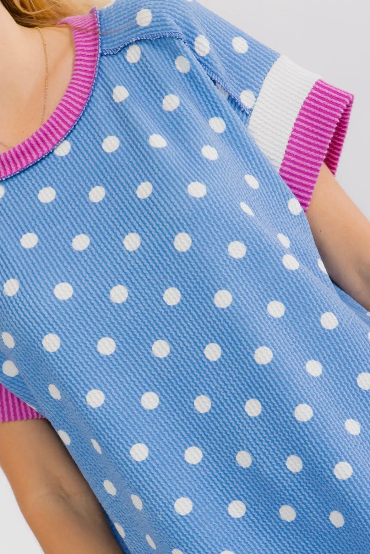 Polka Dot Contrast Trim Ribbed Top
