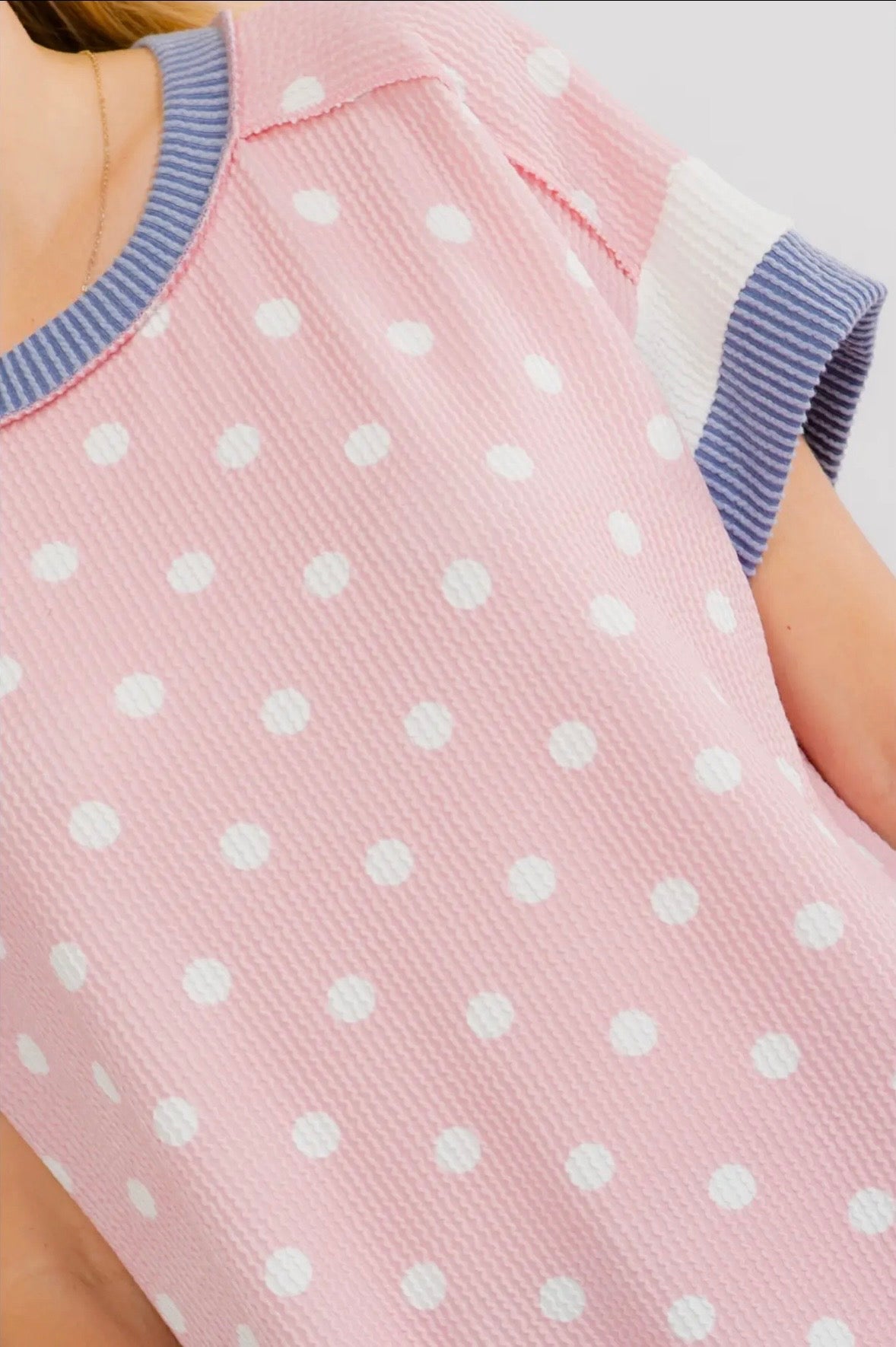 Polka Dot Contrast Trim Ribbed Top