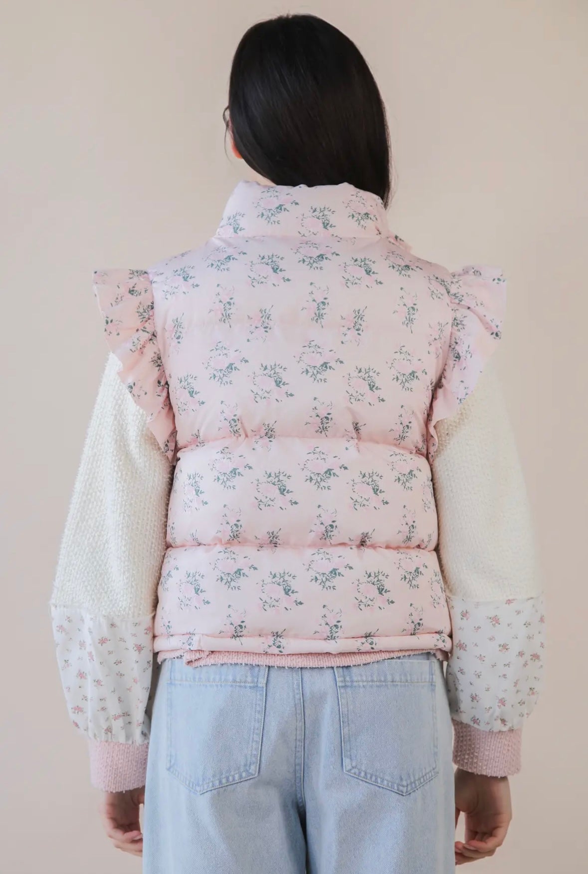 Front Bow Ruffle Sleeve Puffer Vest