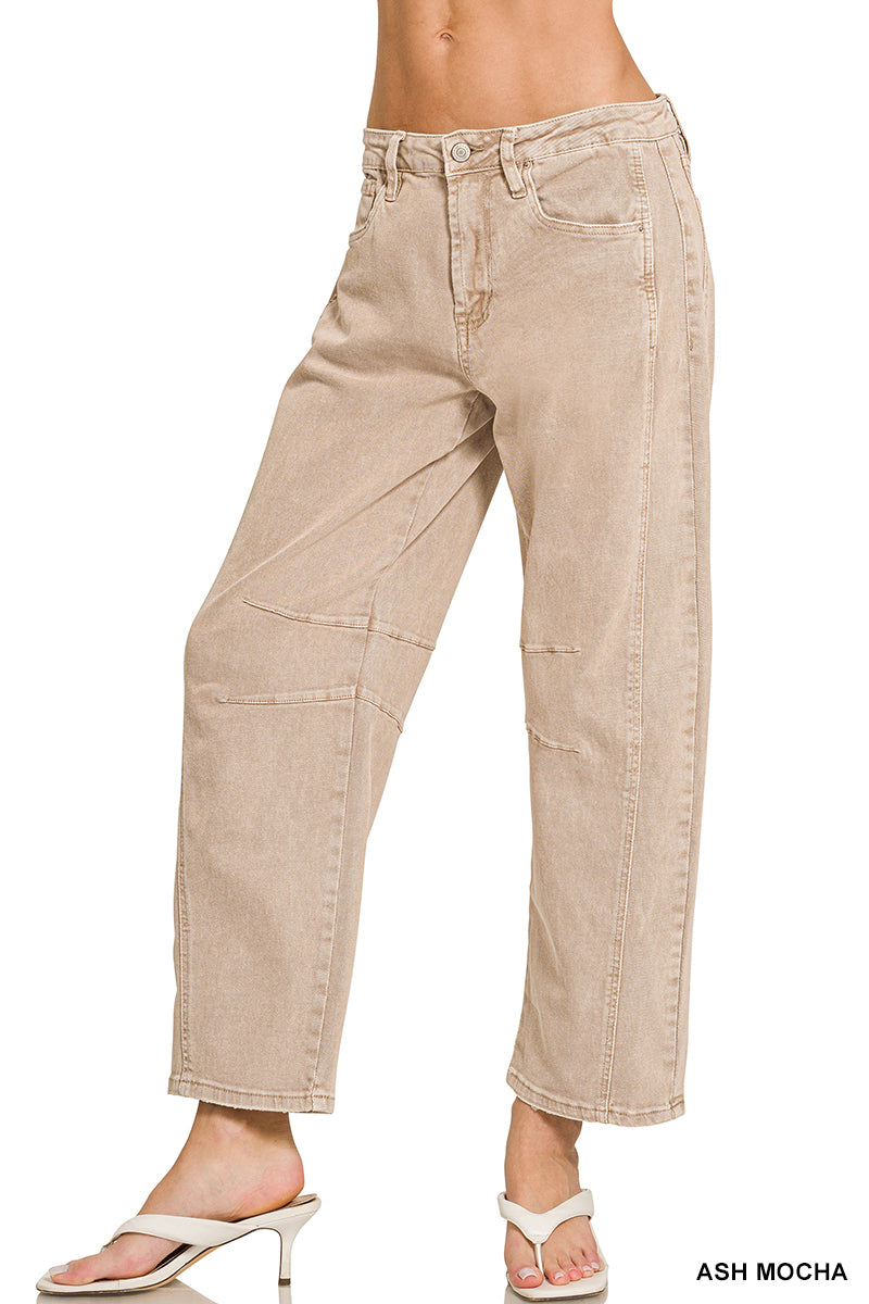 Plus Acid Washed High Waist Frayed Hem Bootcut Pants