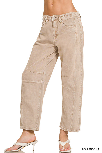 Plus Acid Washed High Waist Frayed Hem Bootcut Pants