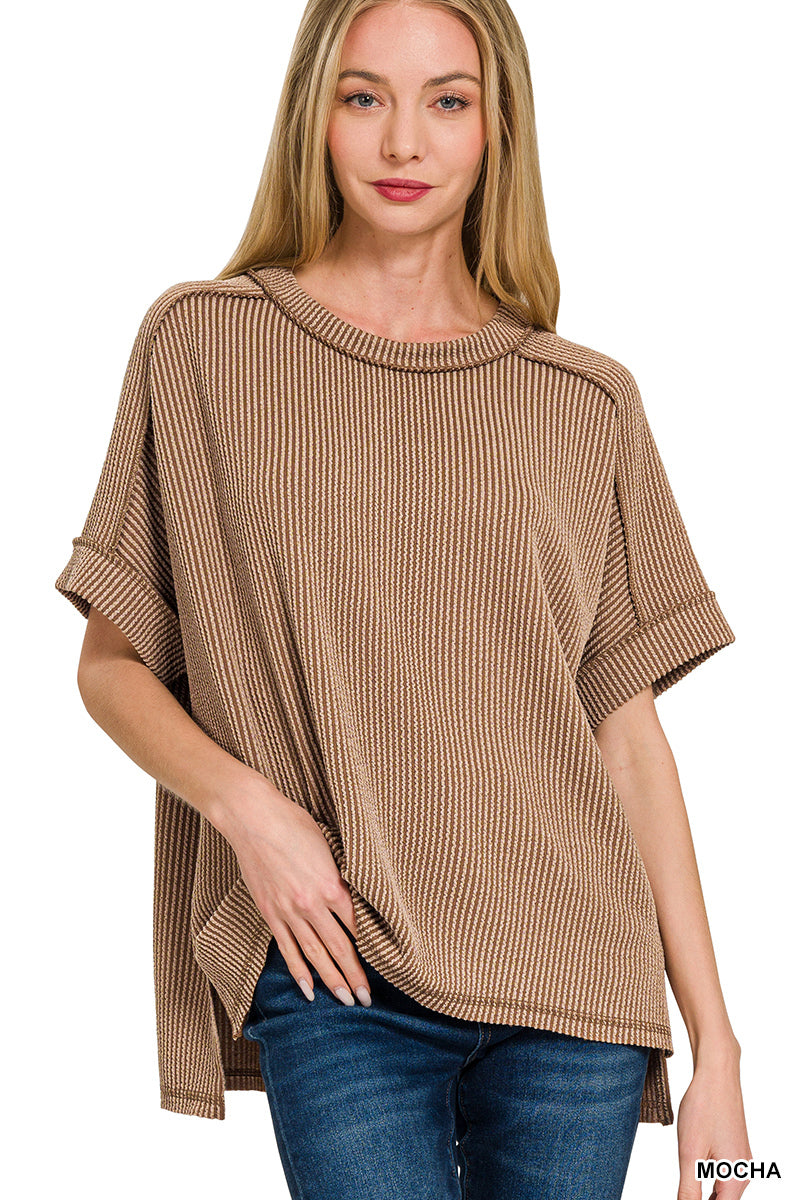 Zenana Raised Rib Cuff Sleeve Top