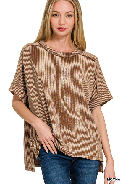Zenana Raised Rib Cuff Sleeve Top