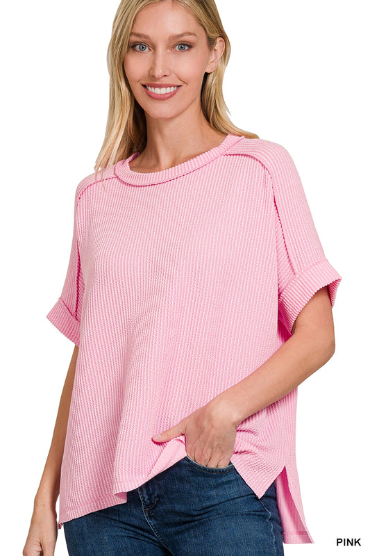 Zenana Raised Rib Cuff Sleeve Top