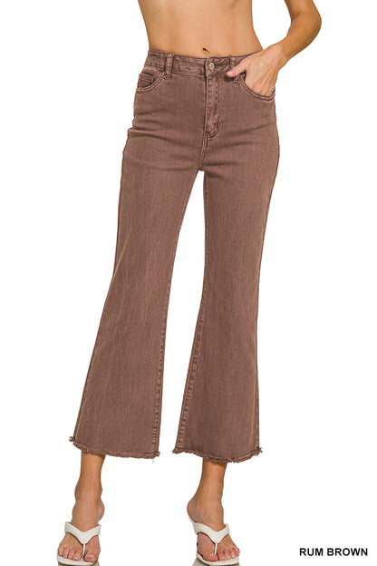Zenana Acid Washed High Waist Frayed Hem Bootcut Pants