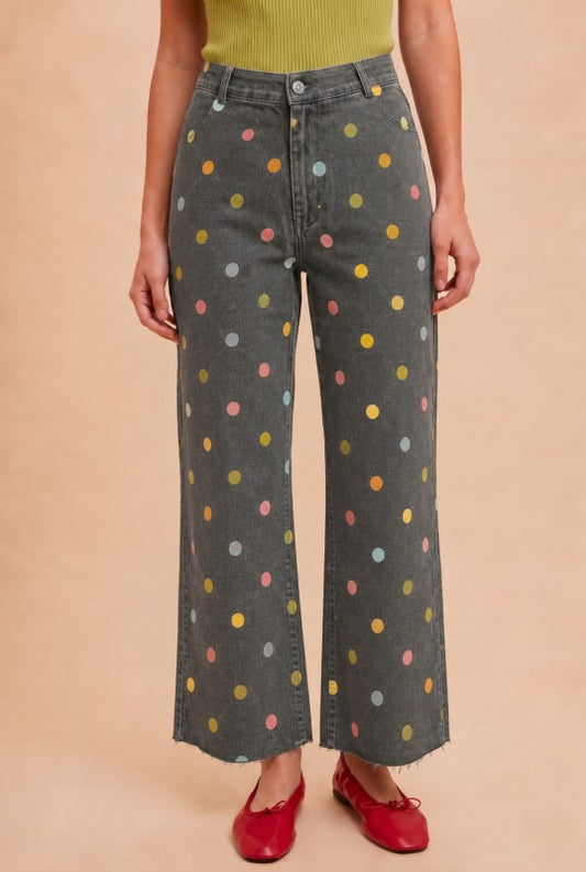 Spot On Comfort Stretch Polka Dot Wide Leg Jeans
